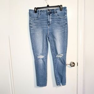 American Eagle Distressed Skinny Jeans Light Wash Stretch Size 12